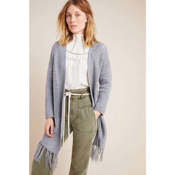 New Anthropologie Lane Fringed Kimono by Akemi + Kin  Retail $128 One Size Gray - Picture 2 of 4